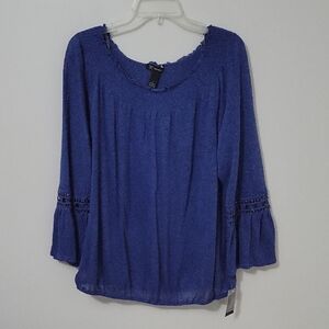 INC International Concepts Sail Blue Linen Blouse, Size Large